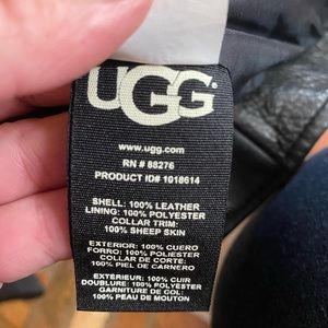 UGG Black Leather Jacket Removable Fur Collar